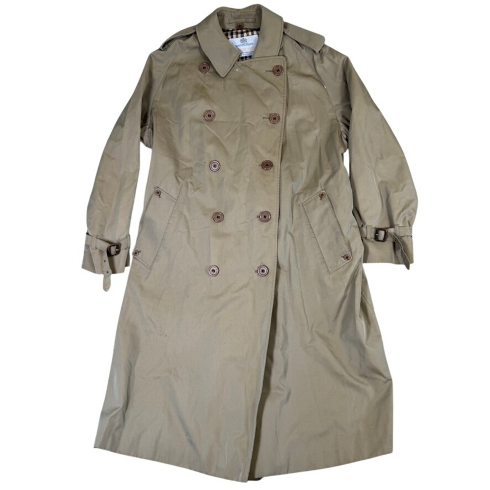 Aquascutum Aqua 5 Trench Coat Tan Beige Double Breasted Club Check Lining M14